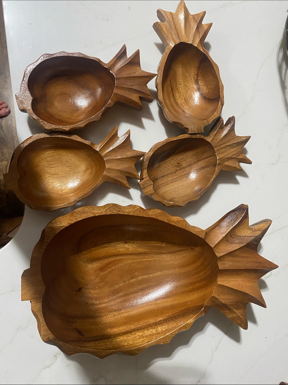 Pineapple-Shaped Wooden Serving Bowl Set - Natural Brown